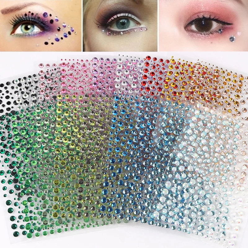 12 Colors Face Body Colored Diamonds Stickers by Povei