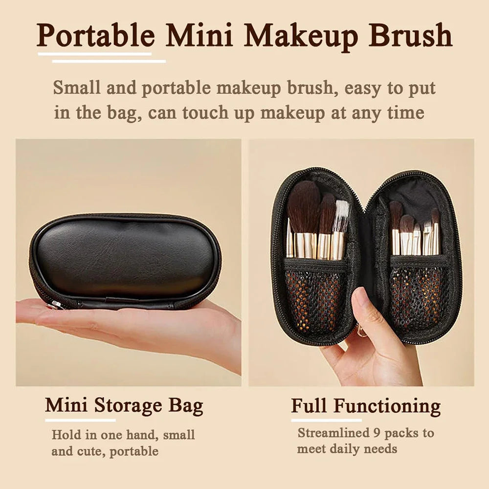 Povei Mini Makeup Brush Set in Travel Bag - Beauty Tools for Foundation, Blush, and Eyeshadow