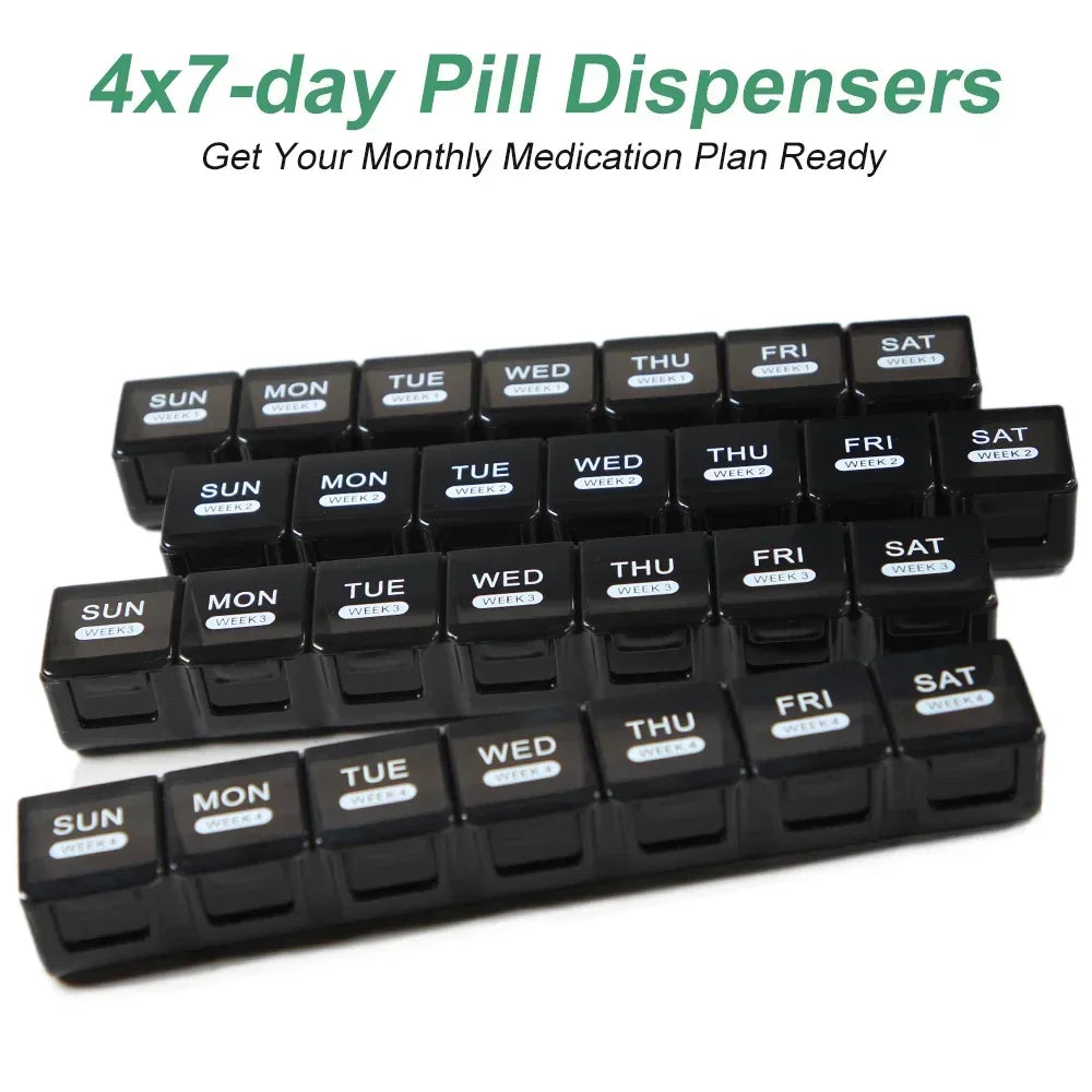 Povei 4-Times-A-Day Pill Organizer, Moisture-Proof 7-Day Box for Vitamins and Fish Oils