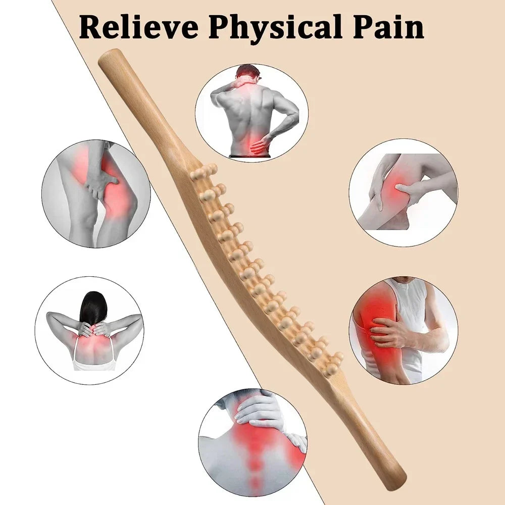 Povei Guasha Wood Stick Massager for Back Leg Treatment