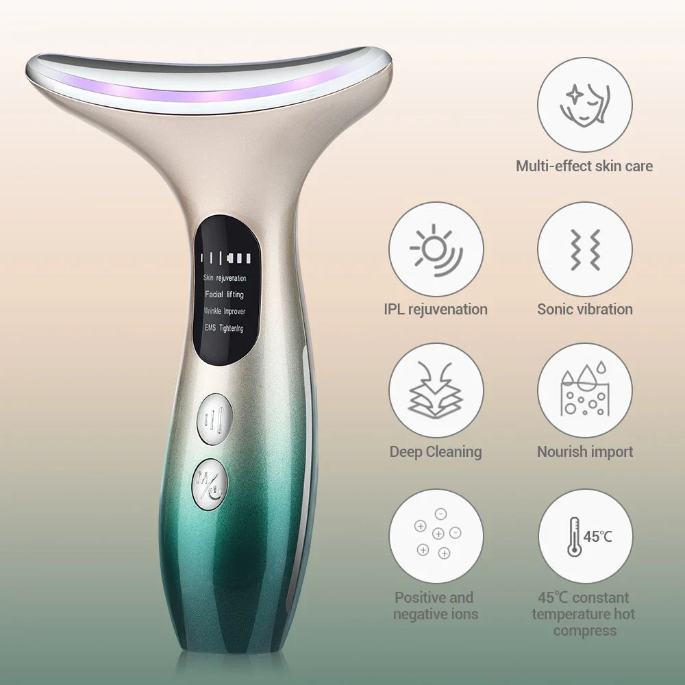 Povei LED Photon Neck Face Massager for Skin Tightening and Rejuvenation