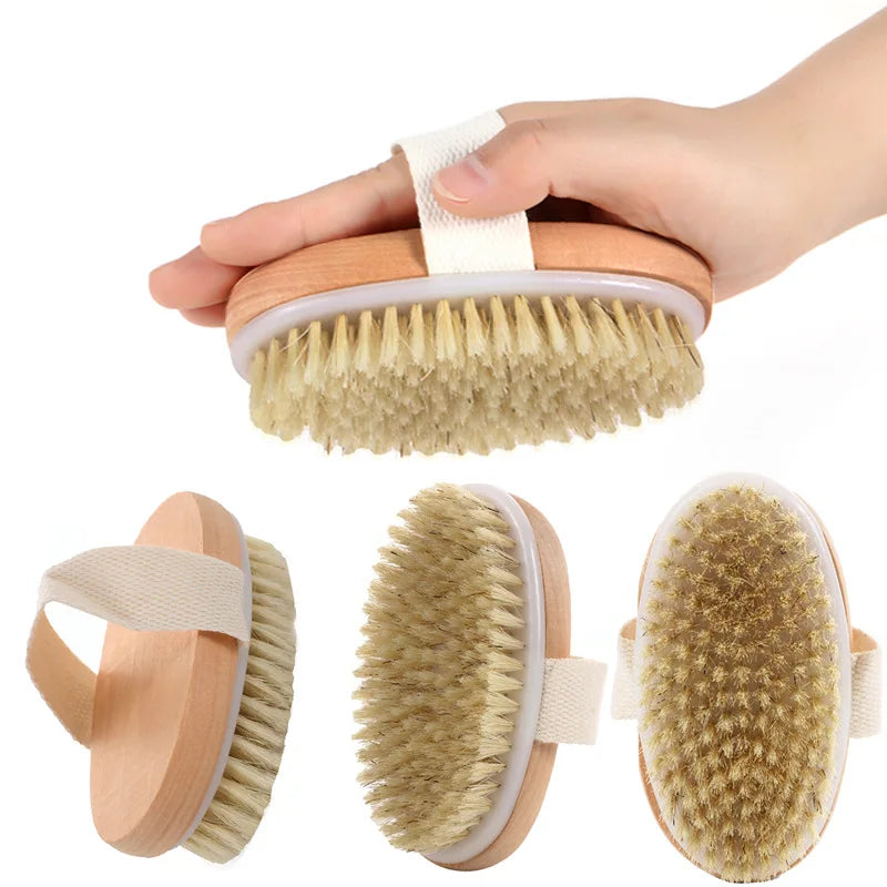 Povei Dry Skin Body Brush: Natural Bristle, Anti Cellulite, Exfoliates, Massage Tool