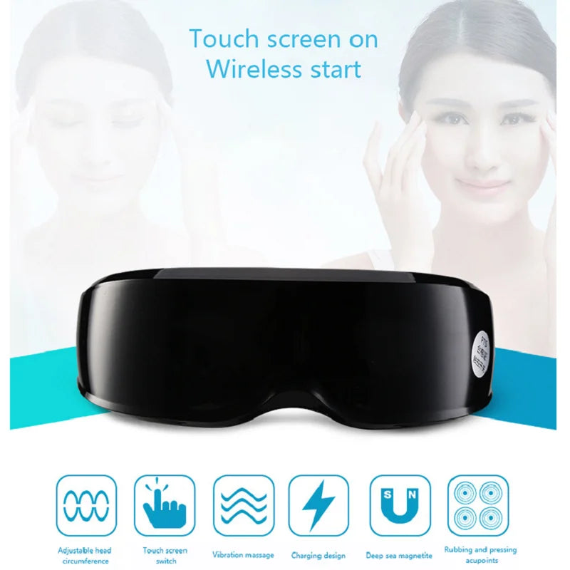 Povei 6D Smart Airbag Vibration Bluetooth Eye Massager with Hot Compress