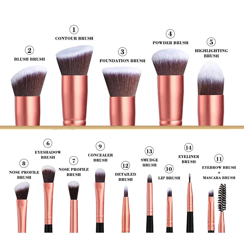 Povei 14Pcs Makeup Brushes Set Professional Cosmetics Beauty Tools for Foundation & Eyeshadow