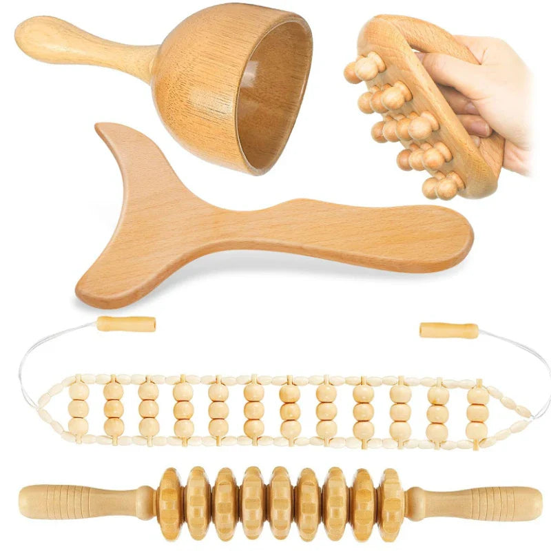 Povei Wooden Massage Roller for Body & Face Therapy - Handheld Massager for Relaxation & Shaping