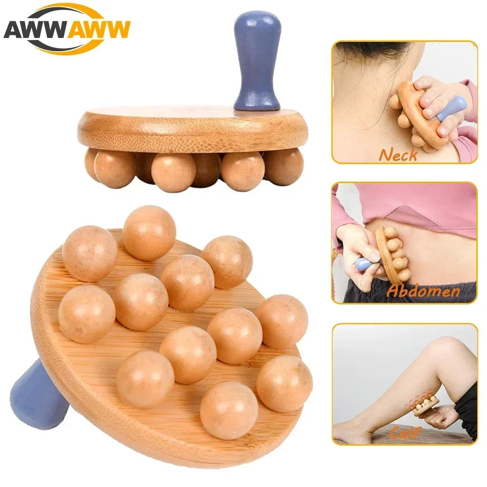 Povei Wooden Body Massage Brush for Cellulite, Lymphatic Drainage & Body Shaping