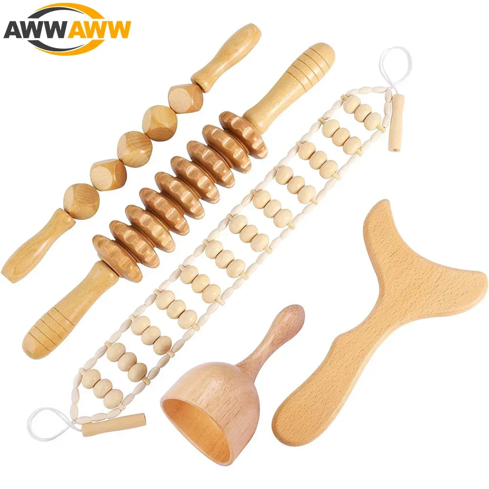 Povei Wood Therapy Massage Tools Kit for Body Contouring and Cellulite Reduction