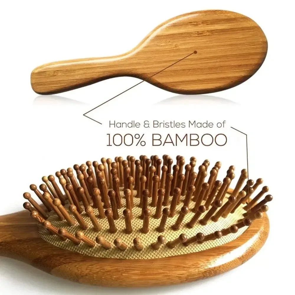 Povei Bamboo Hair Comb: Professional Paddle Brush for Healthy Scalp and Hair