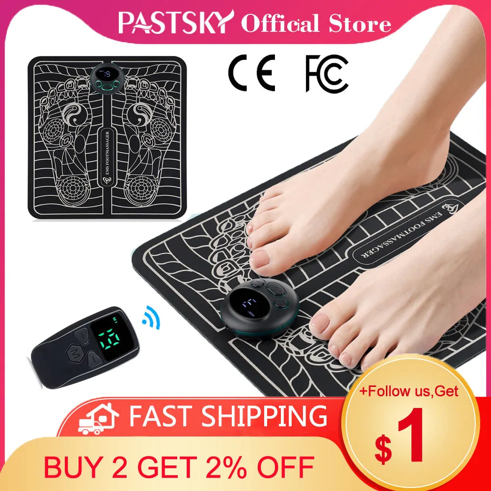 Povei Electric Foot Massager Pad Muscle Stimulator with LCD Mat and TENS Pulse Technology