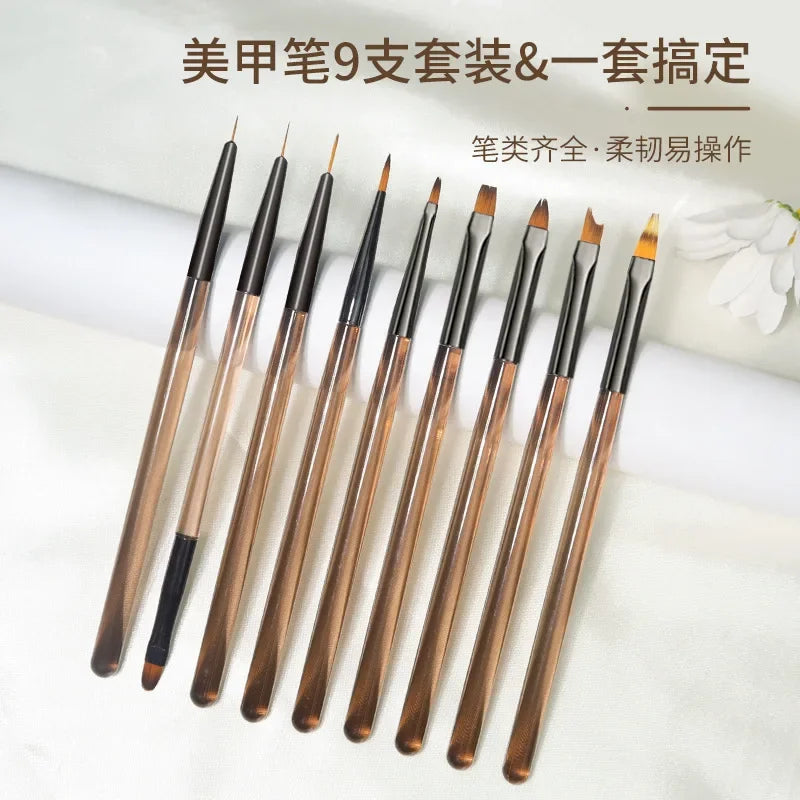 Povei 9Pc Nail Art Liner Brush Set UV Gel Extension Drawing Carving Pen