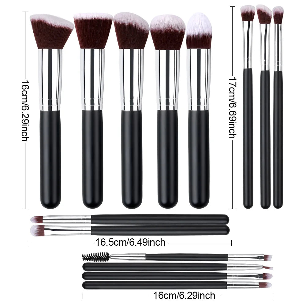 Povei 14/16pcs Makeup Brush Set for Face, Eyebrow, Blending - Professional Beauty Tools