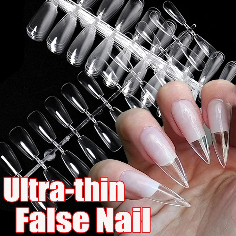 Povei Clear Full Coverage Fake Nail Tips Ballerina Stiletto Coffin Shape Acrylic Extension