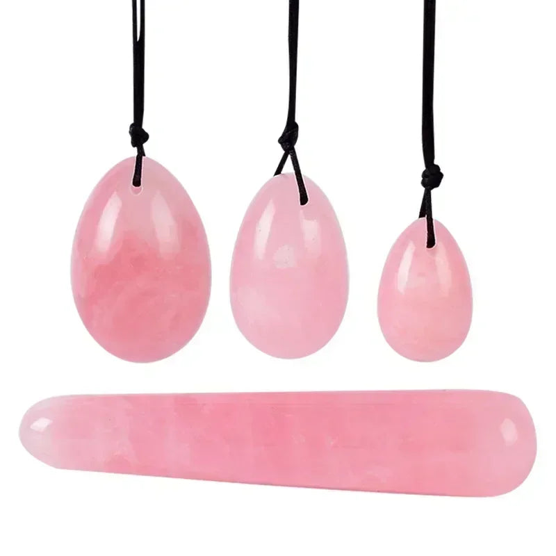 Povei Rose Quartz Yoni Egg Set for Vaginal Tightening & Kegel Exercise