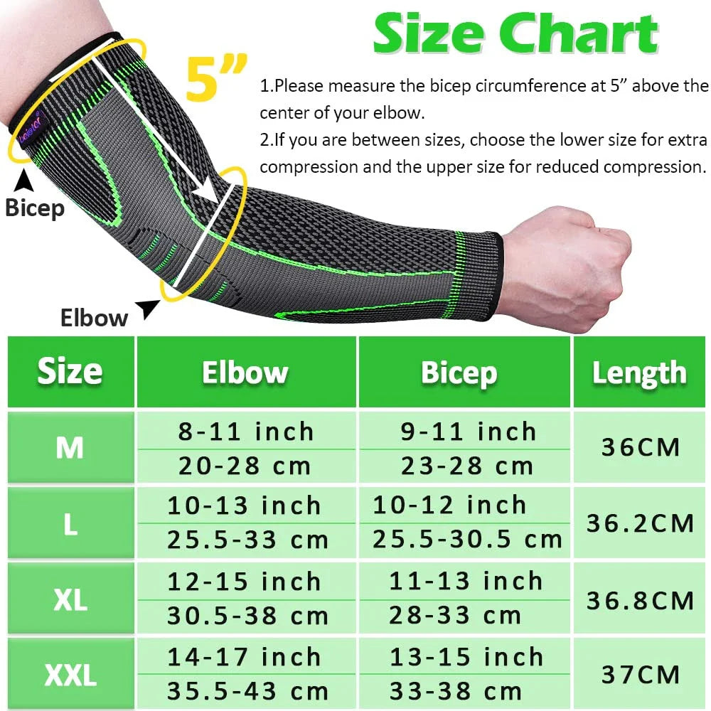 Povei Compression Arm Sleeves for Men Women - Support for Tendonitis & Arthritis