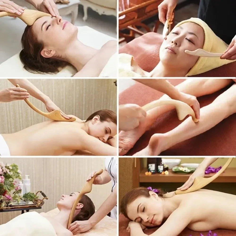 Povei Natural Wood Scraping Stick for Body Massage Therapy Slimming