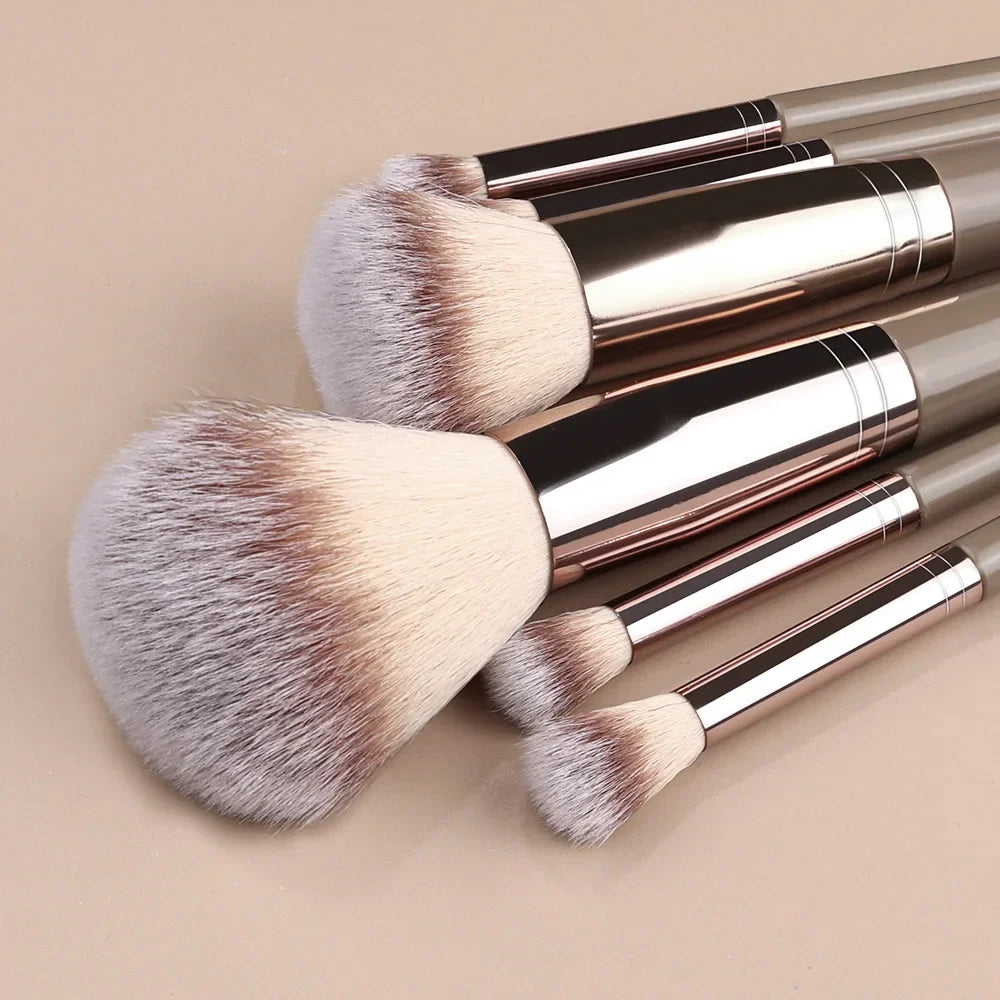 Povei Champagne Makeup Brush Set: Professional Beauty Tools for Foundation, Blush, Eyeshadow