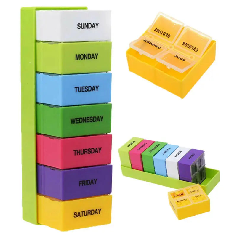 Povei Rainbow Pill Box Organizer for Weekly Medication