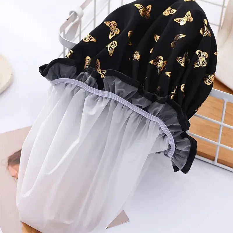 Povei Double-Layered Shower Cap for Waterproof Hair Protection