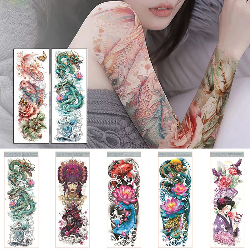 Colorful Dragon Flower Waterproof Temporary Tattoo Stickers by Povei