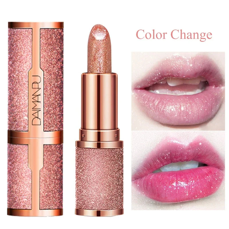 Povei Diamond Shiny Temperature Changing Lipstick for Long-Lasting Color glam