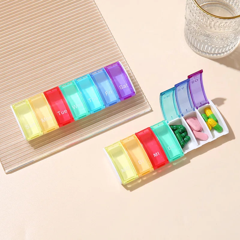 Povei Weekly Pill Organizer Box Transparent Case Portable 7Days Tablet Holder