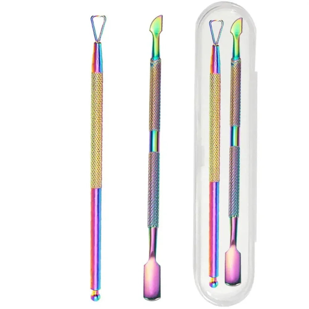 Povei Dual-ended Cuticle Pusher & Dead Skin Remover - Stainless Steel Nail Tool