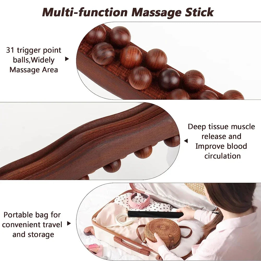 Povei Wooden Therapy Guasha Massager Tool for Lymphatic Drainage