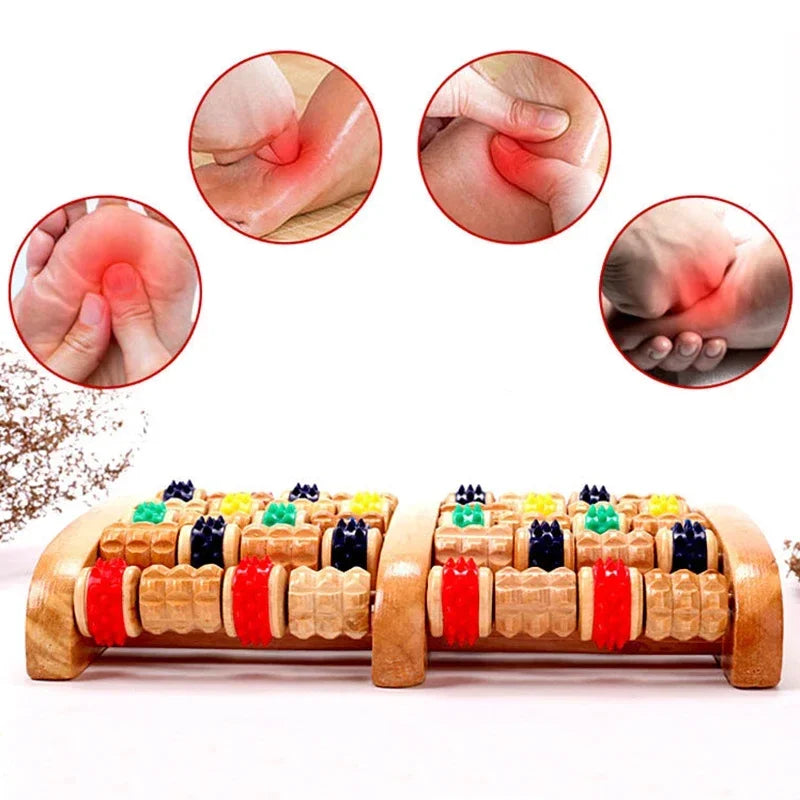 Povei Wooden Foot Massager Roller Acupressure Therapy Shiatsu Stress Relief Roller