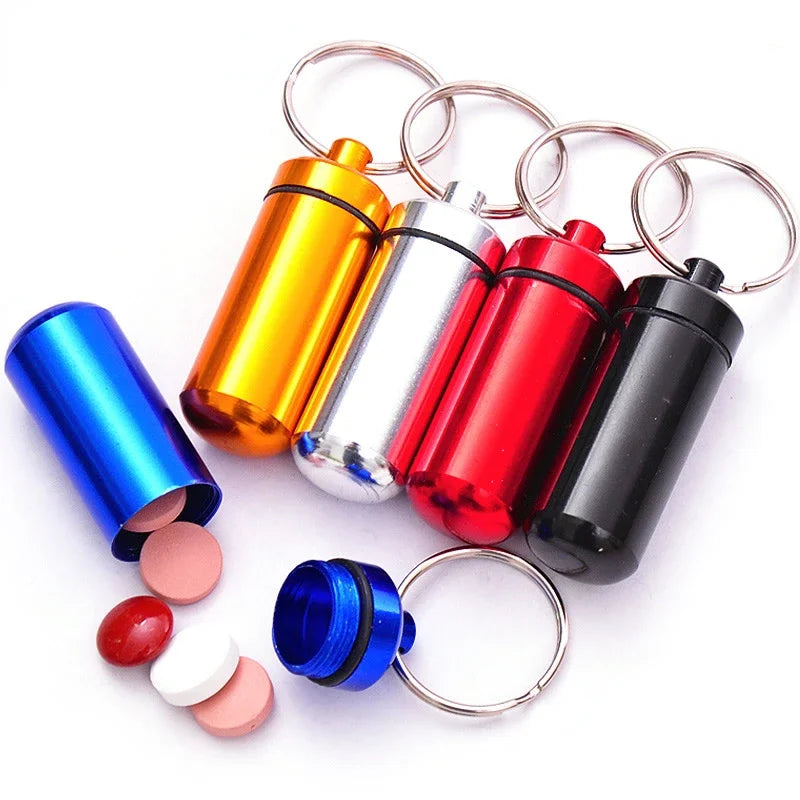 Povei Mini Aluminum Medicine Bottle Key Chain Waterproof Box