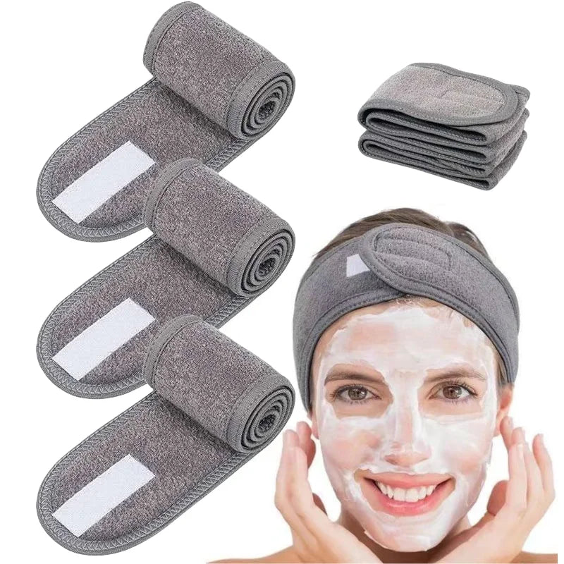 Povei Adjustable Spa Facial Headband - Soft Toweling Hairband for Makeup and Face Washing