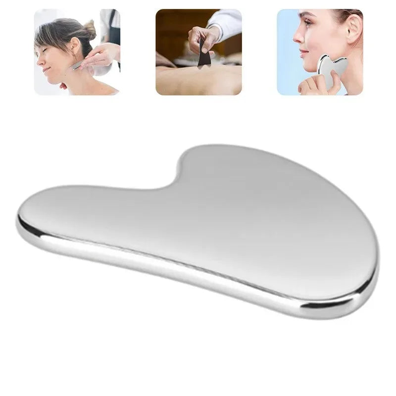 Povei Stainless Steel Gua Sha Facial Massage Tool Beauty Facial Silver Gua Sha Board