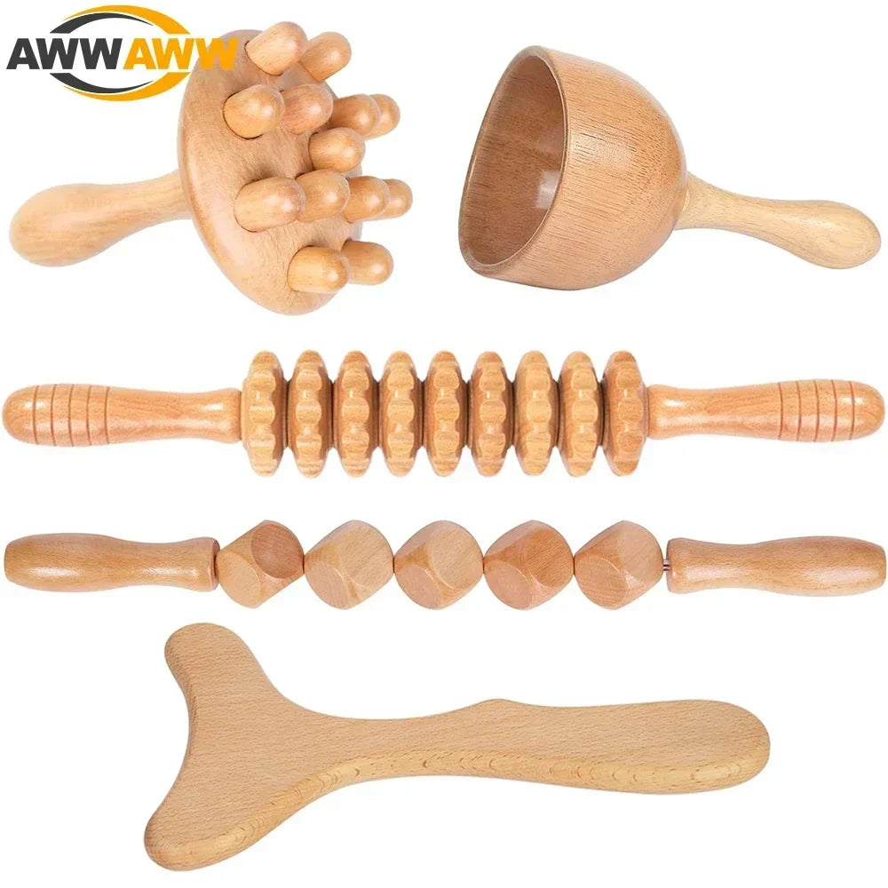 Povei Wood Therapy Massage Tools Kit for Anti-Cellulite Muscle Pain Relief