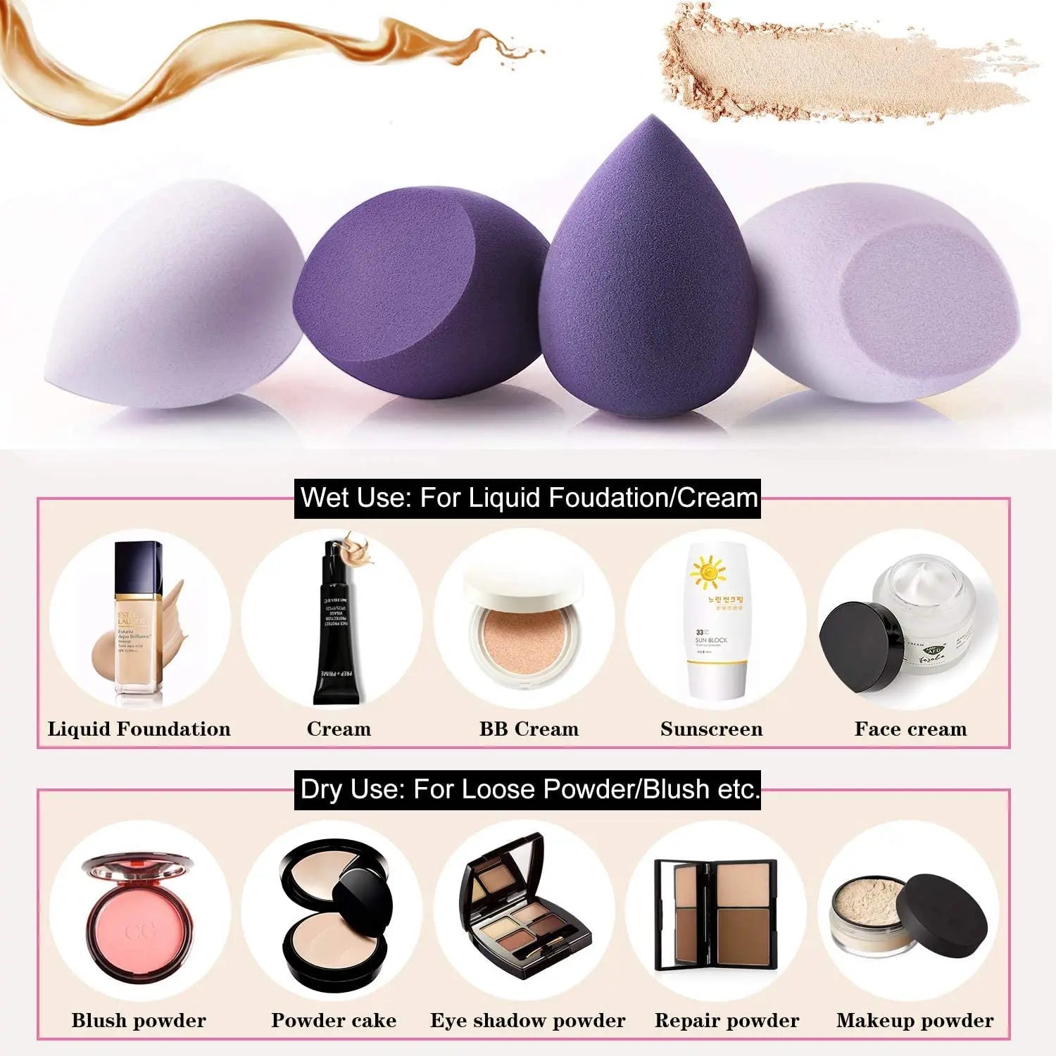 Povei Colorful Makeup Sponge Puff Set for Beauty Foundation, Dry & Wet Application