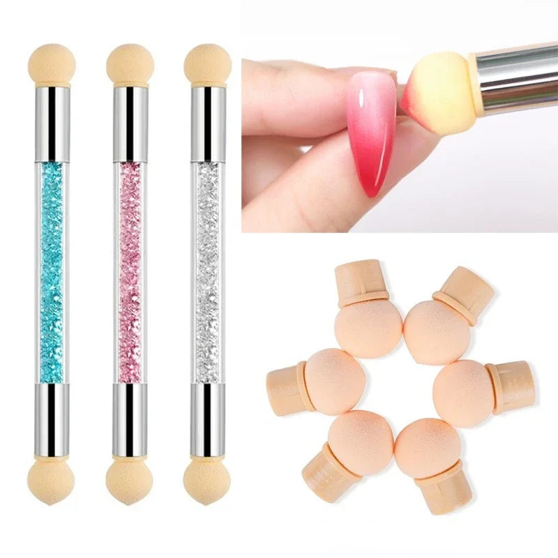 Povei Double Head Sponge Gradient Shading Nail Art Pen Brush Set