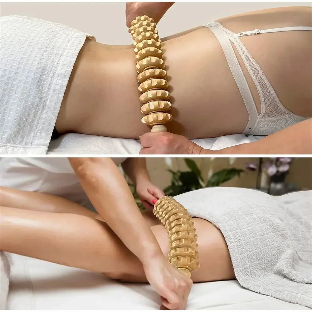 Wooden Curved Massager Roller Stick by Povei: Trigger Point Body Therapy for Pain Relief