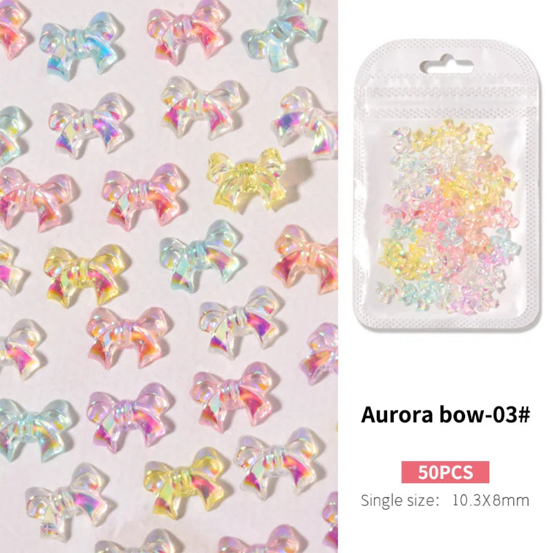 Povei Aurora Bow Knot Rhinestone Nails Art Charms