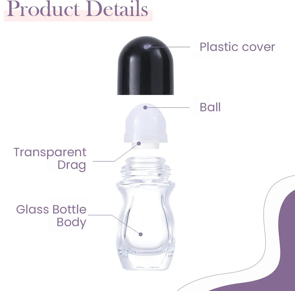 Povei 30ml Clear Glass Essential Oil Roller Bottle