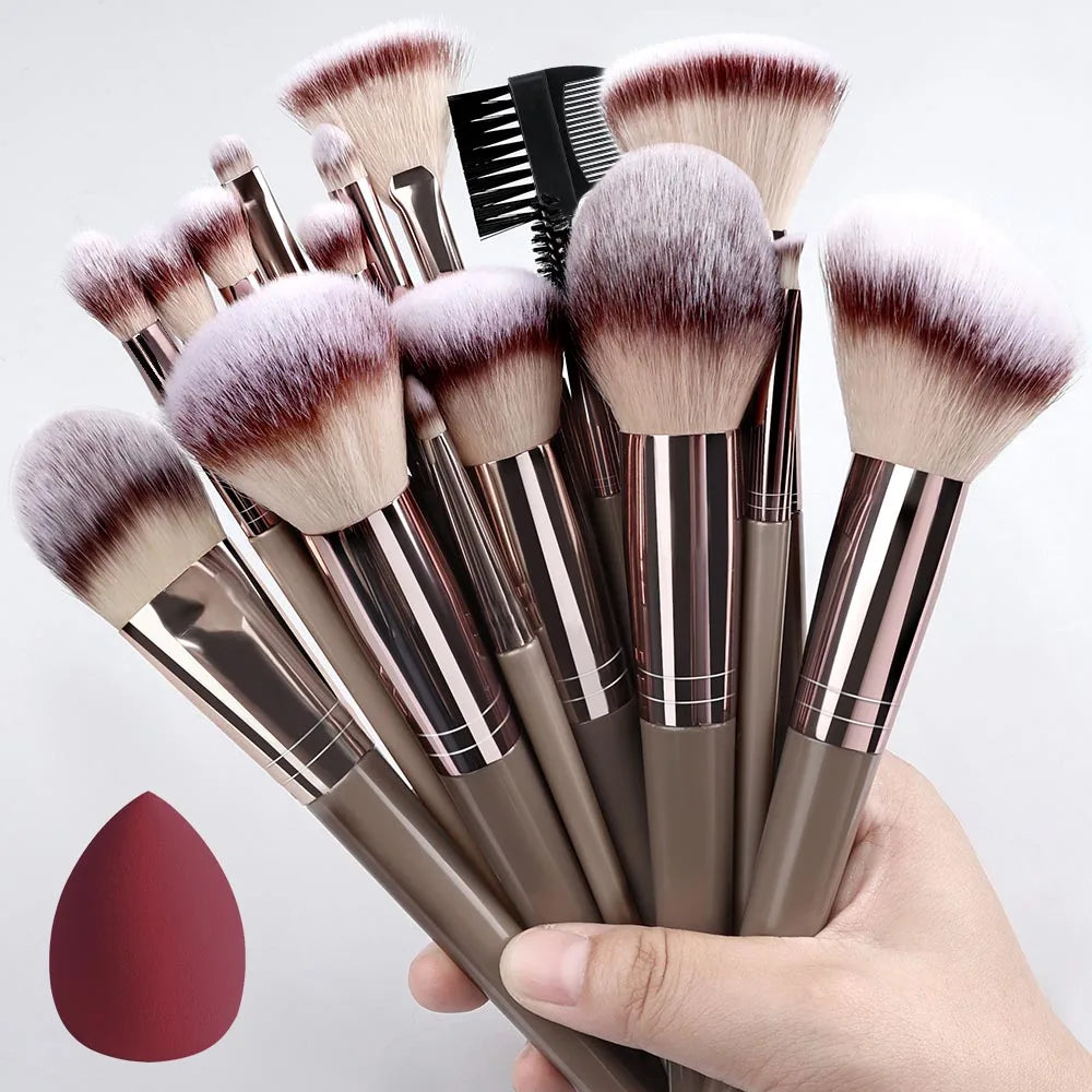 POVEI Champagne Makeup Brush Set for Face and Eyes - 3-20Pcs Beauty Tools