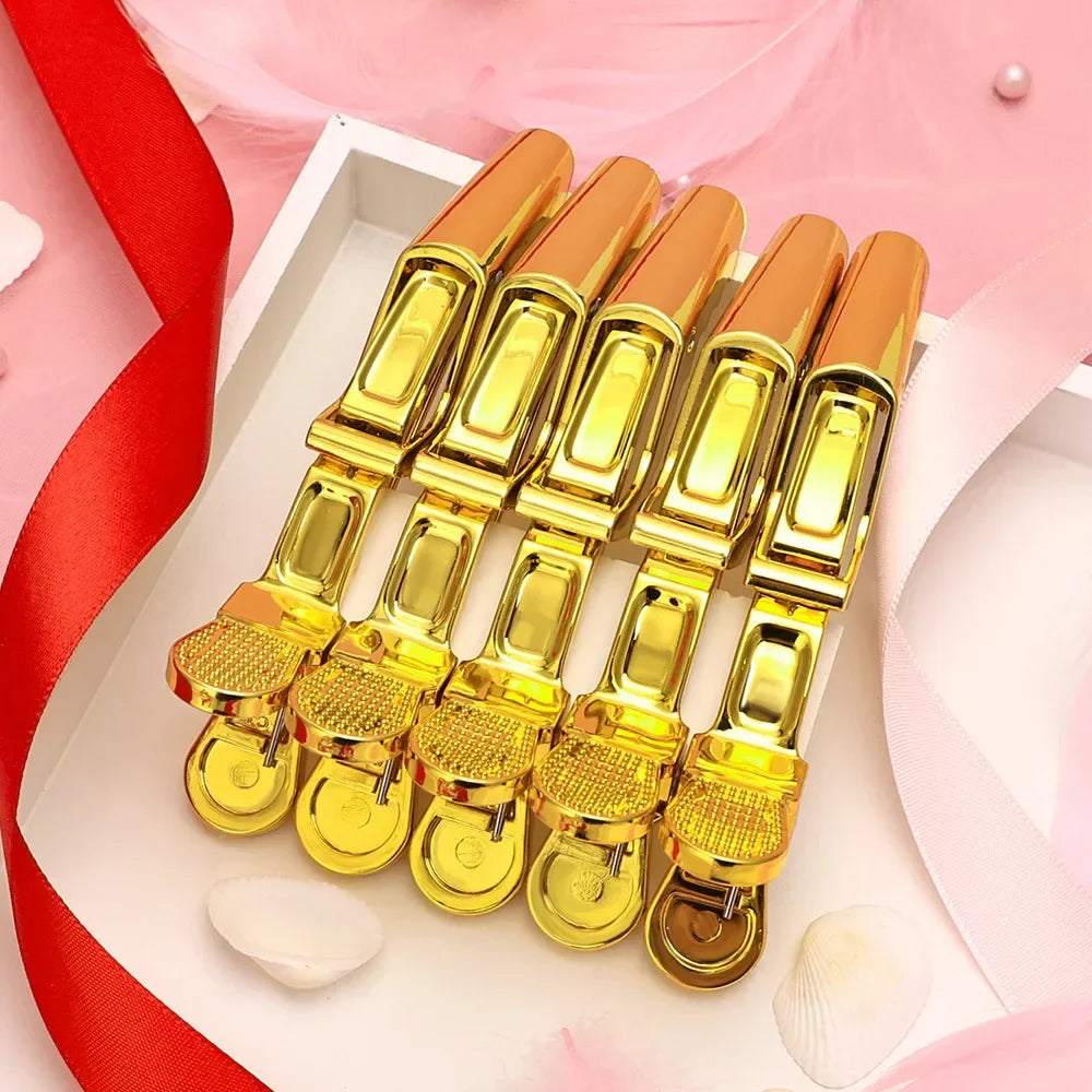 Povei Golden Hair Clip Set for Styling, 6Pcs Claw Section Hairpins & Alligator Clips