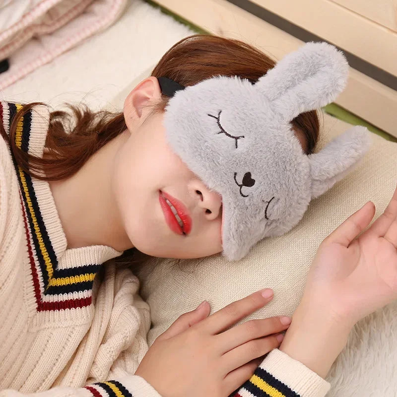 Povei Plush Cat Eye Mask Blindfold Nap Eyeshade Cartoon Soft Sleep Mask