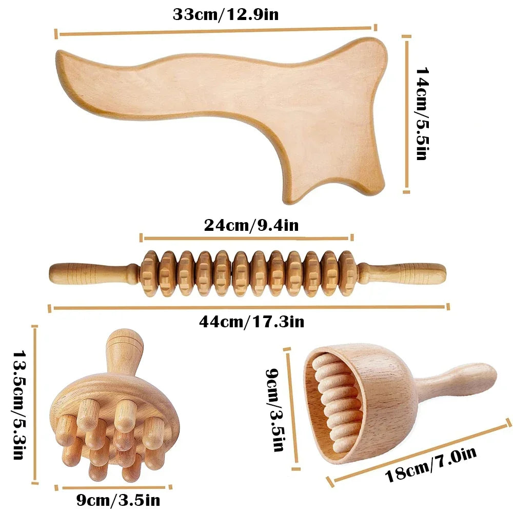 Povei Wood Therapy Massager Set for Muscle Pain Relief & Body Shaping