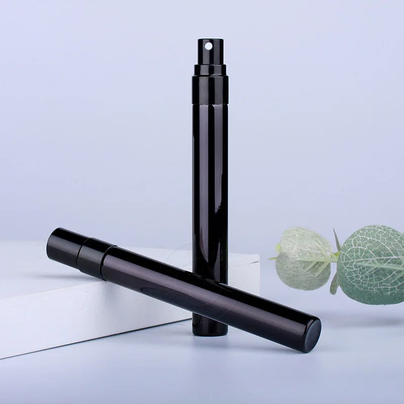 Povei 10ml Electroplated Black Glass Perfume Atomizer Portable Travel Vials