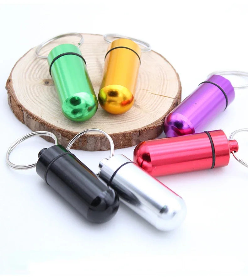 Povei Mini Aluminum Medicine Bottle Key Chain Waterproof Box