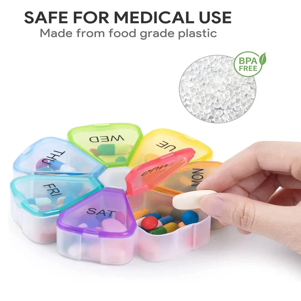 Povei Mini Round Pill Box Travel Vitamin Organizer Case