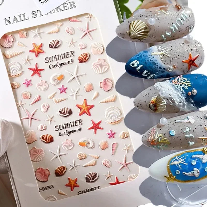 Povei Colored Sea Shell 5D Nail Sticker - Summer Theme Nail Decoration