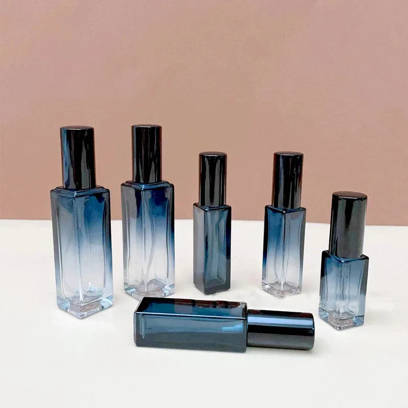 Povei Blue Gradient Perfume Spray Bottle: Refillable Glass Atomizer Container