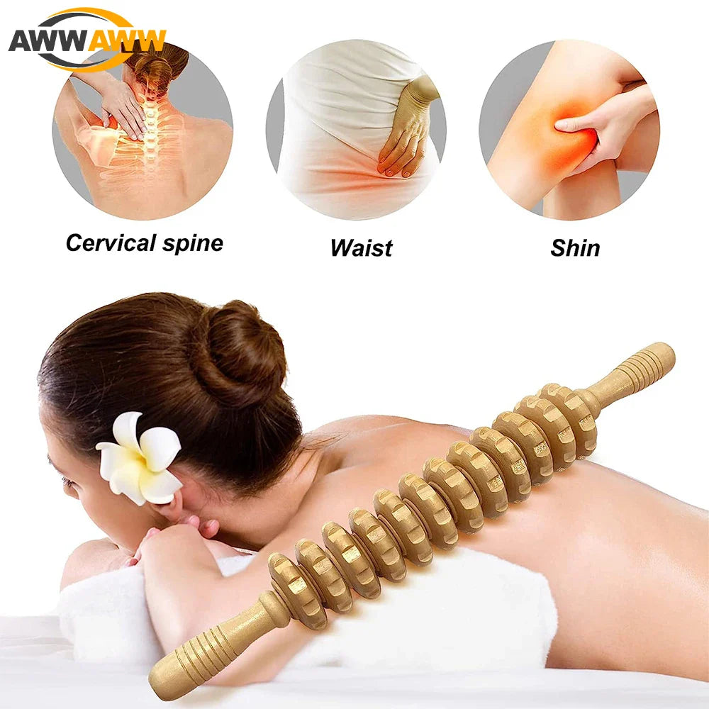 Povei 12-Roller Wooden Massager Stick for Body Therapy and Pain Relief