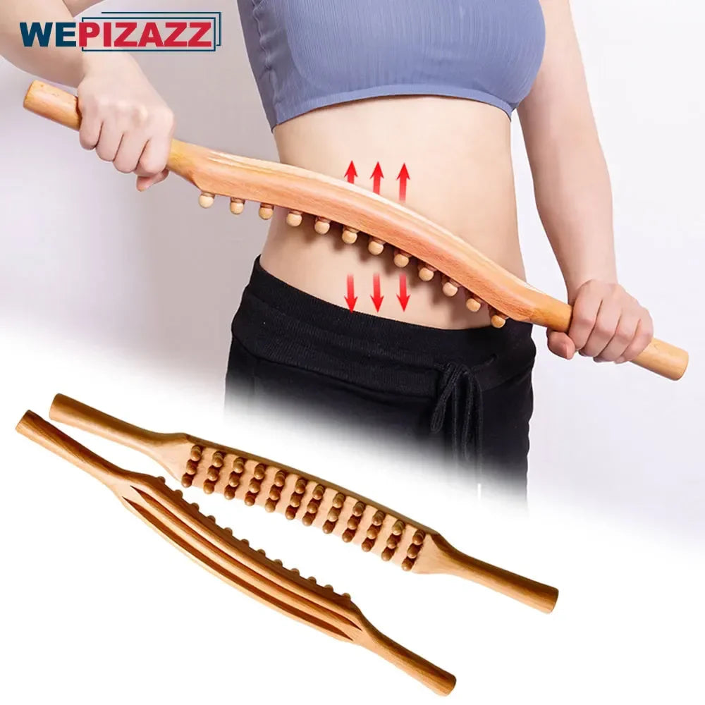 Povei Guasha Wood Stick Massager for Back Leg Treatment