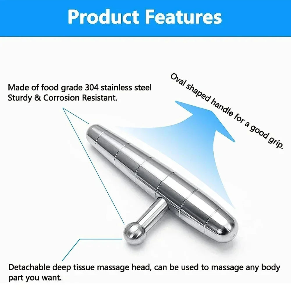 Povei Stainless Steel Trigger Point Massage T-Bar for Full Body Fascial Relaxation