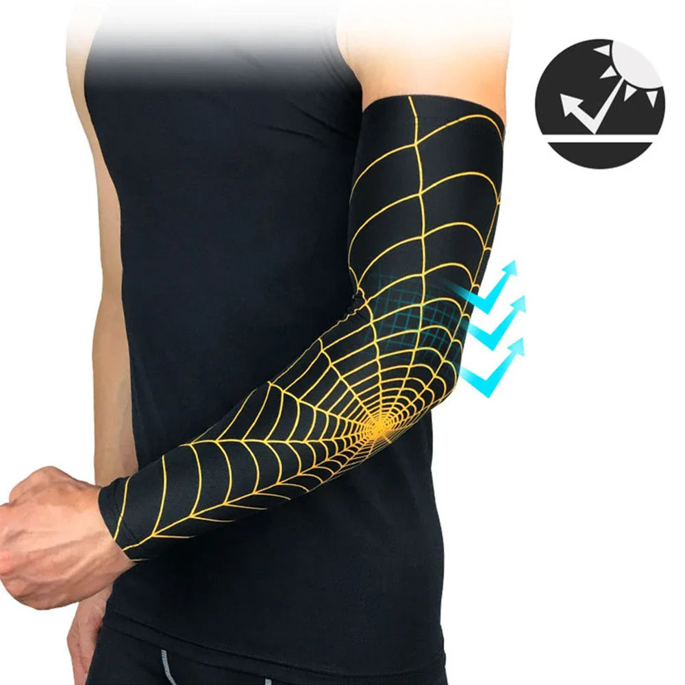 Povei Cool Men Sport Arm Sleeves UV Sun Protection - Black-Bike-Running-Gym